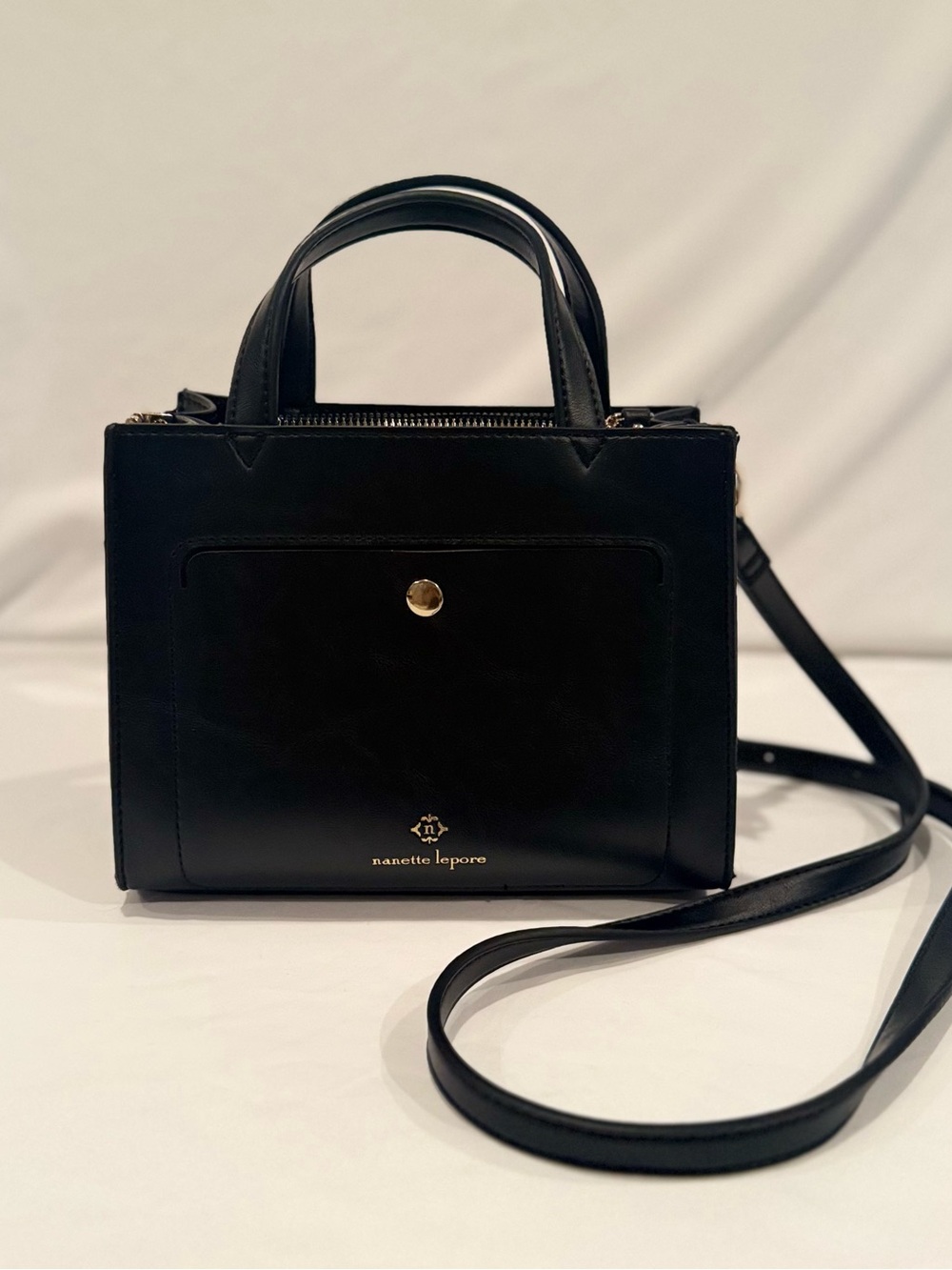 Nanette Lepore Black Vegan Leather Colby Top-Handle Crossbody Bag
